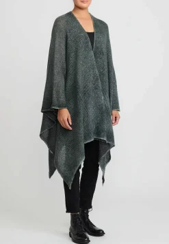 Avant Toi Hand-Painted Cashmere & Silk Off-Gauge Poncho In Nero Forest Green