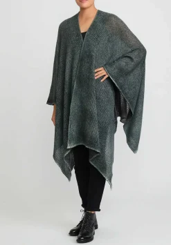 Avant Toi Hand-Painted Cashmere & Silk Off-Gauge Poncho In Nero Forest Green