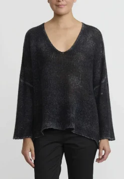Avant Toi Hand-Painted Cashmere & Silk V-Neck Sweater In Nero Black