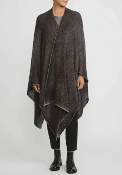 Avant Toi Hand-Painted Cashmere & Silk Off-Gauge Poncho In Nero Mushroom Grey