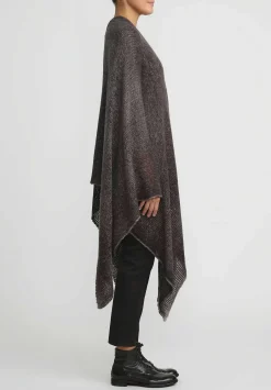 Avant Toi Hand-Painted Cashmere & Silk Off-Gauge Poncho In Nero Mushroom Grey