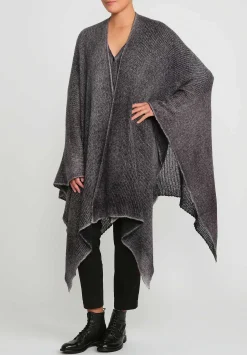 Avant Toi Hand-Painted Cashmere & Silk Off-Gauge Poncho In Nero Ghiaccio Grey