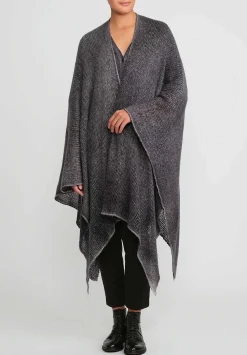 Avant Toi Hand-Painted Cashmere & Silk Off-Gauge Poncho In Nero Ghiaccio Grey