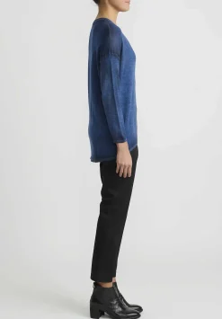 Avant Toi Hand-Painted Cashmere & Silk Con Stondatura Cardigan In Nero Genziana Blue