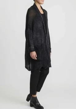 Avant Toi Hand-Painted Cashmere & Silk Loose Knit Cardigan In Nero Black