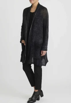 Avant Toi Hand-Painted Cashmere & Silk Loose Knit Cardigan In Nero Black