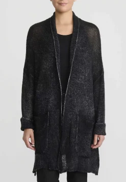 Avant Toi Hand-Painted Cashmere & Silk Loose Knit Cardigan In Nero Black