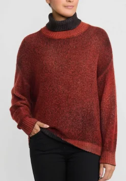 Avant Toi Hand-Painted Cashmere & Silk Turtleneck Sweater In Nero Mandarancio Orange