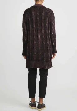 Avant Toi Hand-Painted Cashmere & Silk Cable Knit Cardigan In Seppia Purple