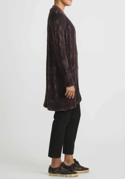 Avant Toi Hand-Painted Cashmere & Silk Cable Knit Cardigan In Seppia Purple