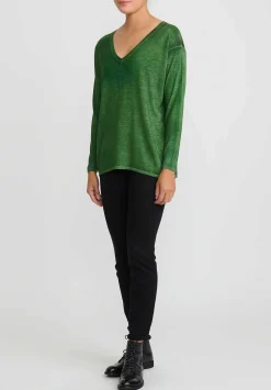 Avant Toi Hand-Painted Cashmere & Silk V-Neck Sweater In Nero Wild Green
