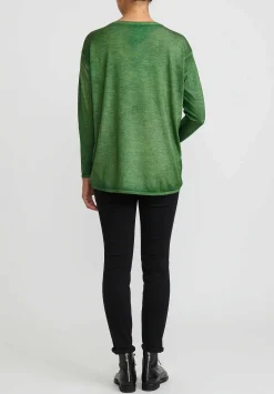 Avant Toi Hand-Painted Cashmere & Silk V-Neck Sweater In Nero Wild Green