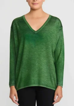 Avant Toi Hand-Painted Cashmere & Silk V-Neck Sweater In Nero Wild Green
