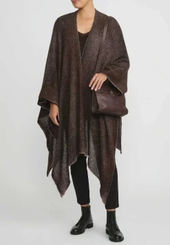 Avant Toi Hand-Painted Cashmere & Silk Off-Gauge Poncho In Nero Gianduia Brown