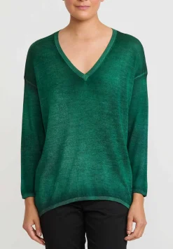 Avant Toi Hand-Painted Cashmere & Silk Maglia V-Neck Sweater In Nero Smeraldo Green