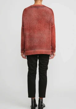 Avant Toi Hand-Painted Cashmere & Silk Oversized Sweater In Nero Mandarancio Orange