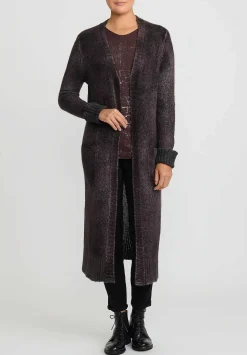 Avant Toi Hand-Painted Cashmere & Wool Long Cardigan In Nero Seppia Purple