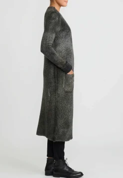 Avant Toi Hand-Painted Cashmere & Wool Long Cardigan In Nero Mushroom Grey