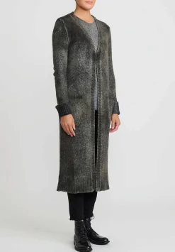 Avant Toi Hand-Painted Cashmere & Wool Long Cardigan In Nero Mushroom Grey