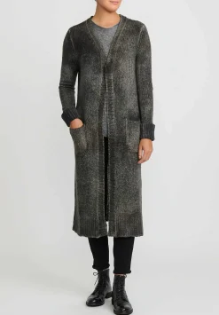 Avant Toi Hand-Painted Cashmere & Wool Long Cardigan In Nero Mushroom Grey