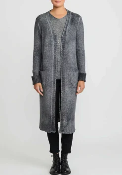 Avant Toi Hand-Painted Cashmere & Wool Long Cardigan In Nero Ghiaccio Grey