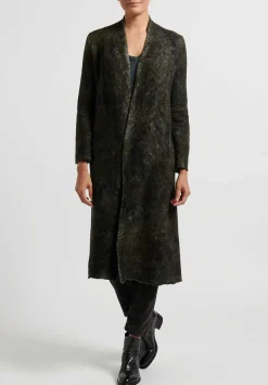 Avant Toi Hand-Painted Cashmere & Wool Herringbone Duster In Nero Moss Green