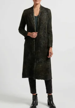 Avant Toi Hand-Painted Cashmere & Wool Herringbone Duster In Nero Moss Green