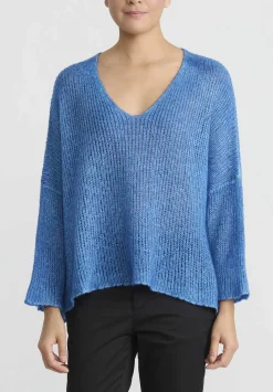 Avant Toi Hand-Painted Cashmere And Silk Loose Knit V-Neck Sweater In Genziana Blue