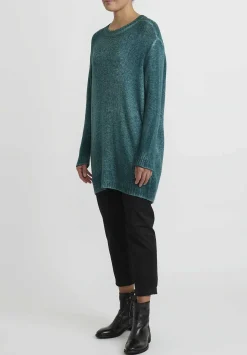 Avant Toi Hand-Painted Long Cashmere Sweater In Forest Green