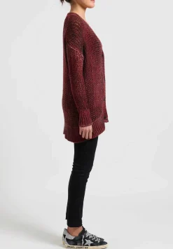 Avant Toi Hand-Painted Loose Knit Cardigan In Nero Fire Red
