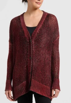 Avant Toi Hand-Painted Loose Knit Cardigan In Nero Fire Red