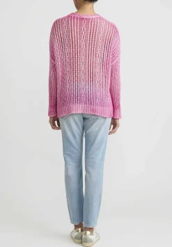 Avant Toi Hand-Painted Loose Knit Lozenge Sweater In Hebe Pink