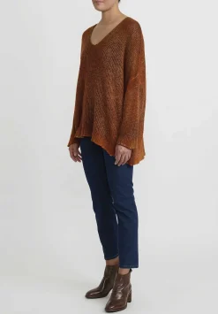 Avant Toi Hand-Painted Loose Knit V-Neck Sweater In Nero Corten Orange