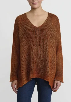 Avant Toi Hand-Painted Loose Knit V-Neck Sweater In Nero Corten Orange