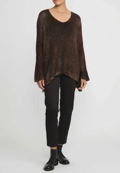 Avant Toi Hand-Painted Loose Knit V-Neck Sweater In Nero Cioccolato Brown