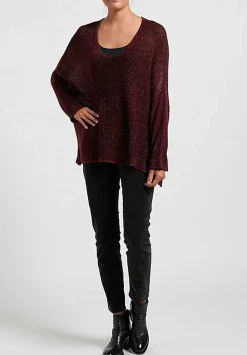 Avant Toi Hand-Painted Loose Knit V-Neck Sweater In Nero Wine Red