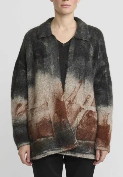 f Cashmere Hand-Painted Marianne Cardigan In Black & Rust