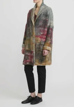 f Cashmere Hand-Painted Shawl Collar Cardigan In Grey & Rust
