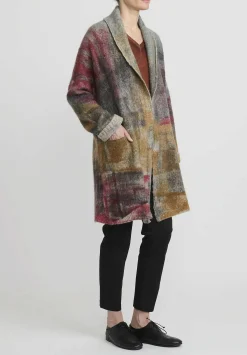 f Cashmere Hand-Painted Shawl Collar Cardigan In Grey & Rust