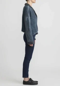 f Cashmere Hand-Painted Short Marianne Cardigan In Blue & Green