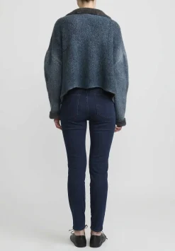 f Cashmere Hand-Painted Short Marianne Cardigan In Blue & Green