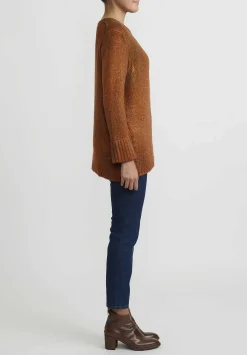 Avant Toi Hand-Painted Side Slit Sweater In Nero Corten Orange