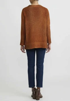 Avant Toi Hand-Painted Side Slit Sweater In Nero Corten Orange