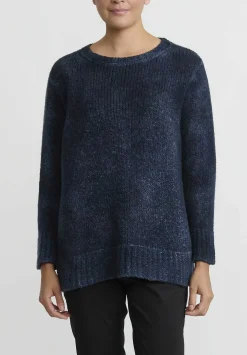 Avant Toi Hand-Painted Side Slit Sweater In Nero Lake Blue