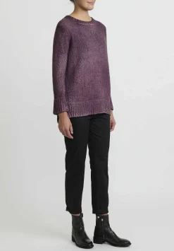 Avant Toi Hand-Painted Side Slit Sweater In Nero Rhubarb Purple
