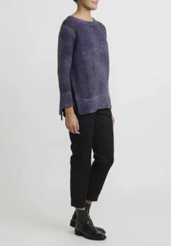 Avant Toi Hand-Painted Side Slit Sweater In Nero Prune Purple