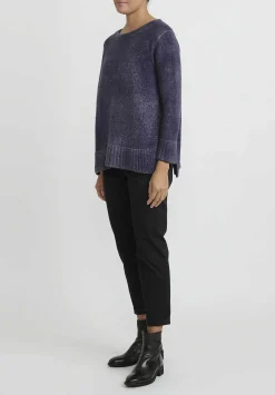 Avant Toi Hand-Painted Side Slit Sweater In Nero Prune Purple