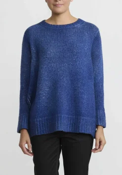 Avant Toi Hand-Painted Side Slit Sweater In Nero Ocean Blue