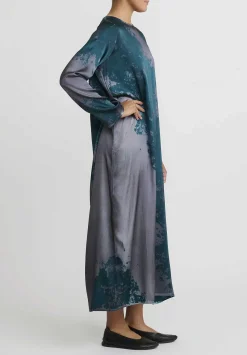 Avant Toi Hand-Painted Silk Lunga Dress In Velo Nero & Forest Green