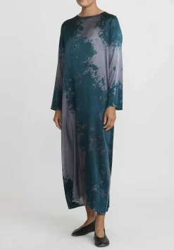 Avant Toi Hand-Painted Silk Lunga Dress In Velo Nero & Forest Green